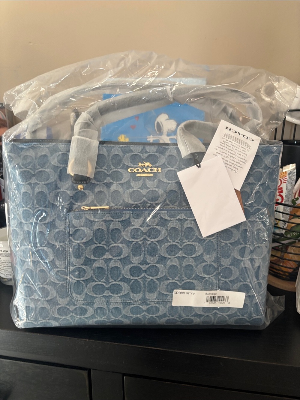 Coach Denim Signature Tote with Navy Leather Straps - Picture 3 of 4